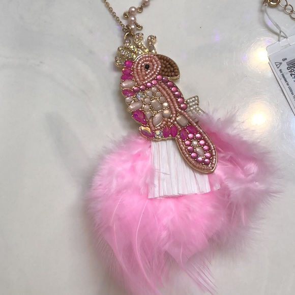Betsey Johnson Long Necklace Parrot Pendant Crystal Raffia & Feathers NWT - Picture 10 of 16